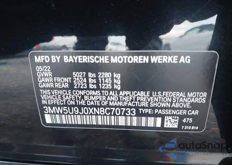 2022 BMW M340Xi M340I xDrive from USA, damaged, VIN 3MW5U9J0XN8C70733